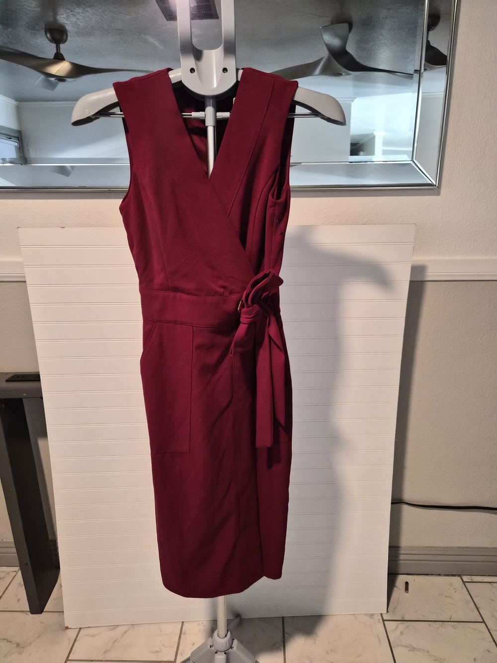 Lulu's Wine Red Sleeveless Wrap Midi Dress